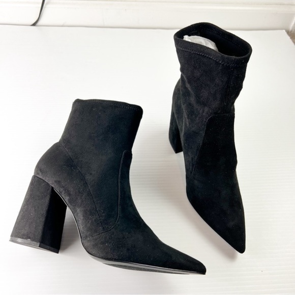 Steve Madden Bootie womens 10 Janson Black Ankle Faux Suede Block Heel - Picture 1 of 11